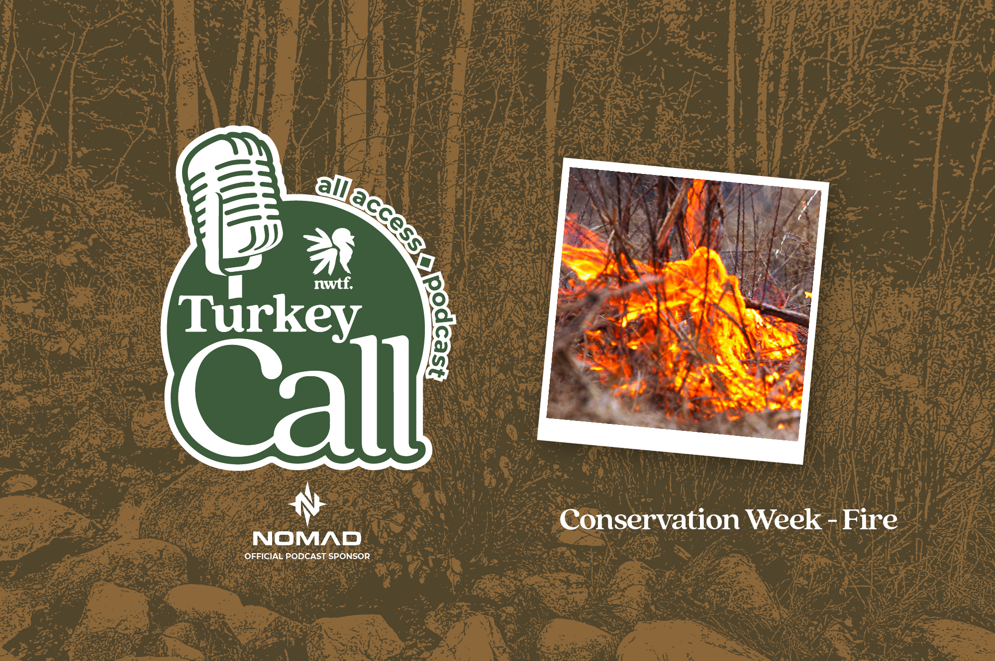 podcast logo and fire from a drip torch