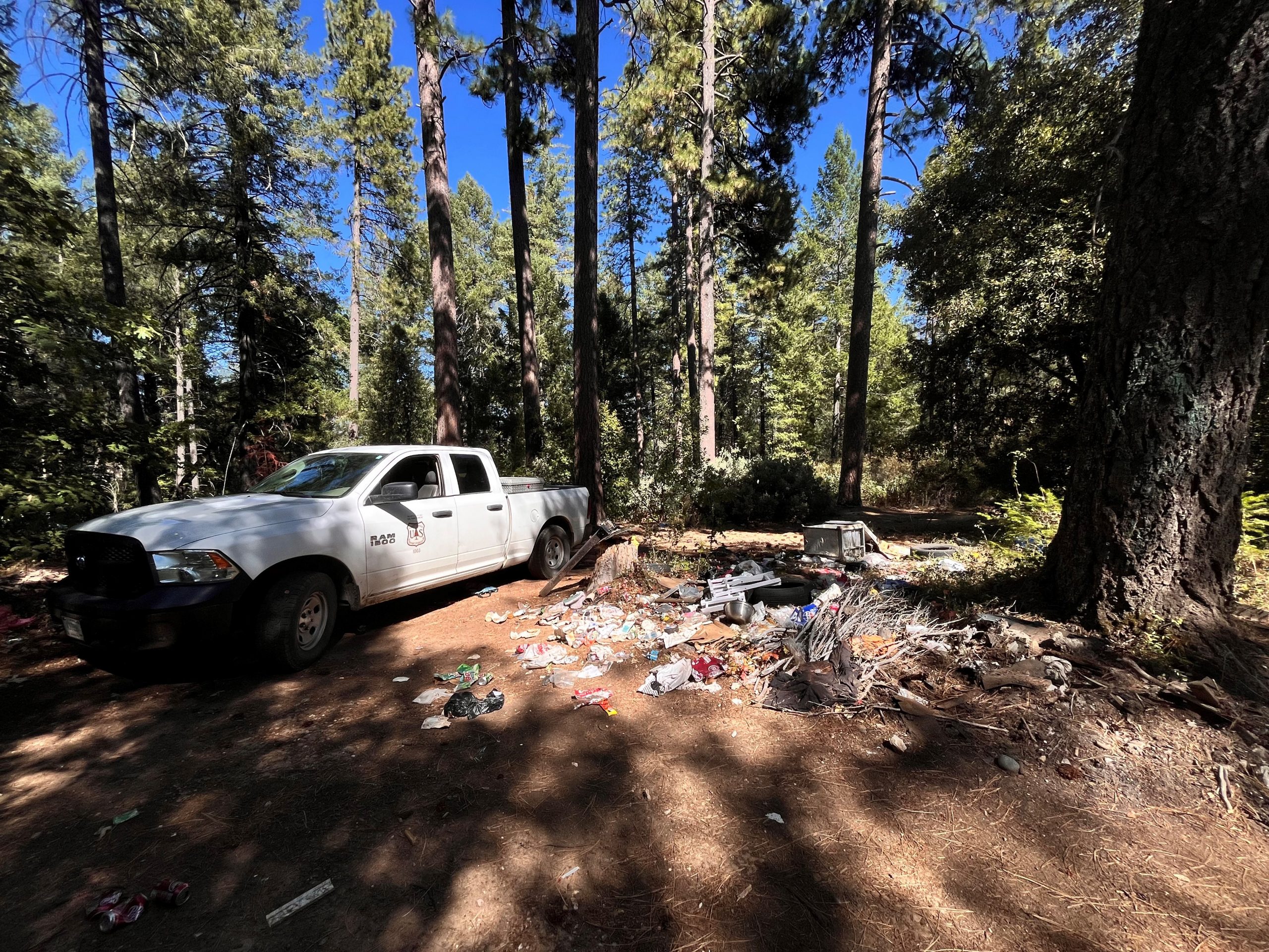 Trash in need of cleaning in the El Dorado National Forest