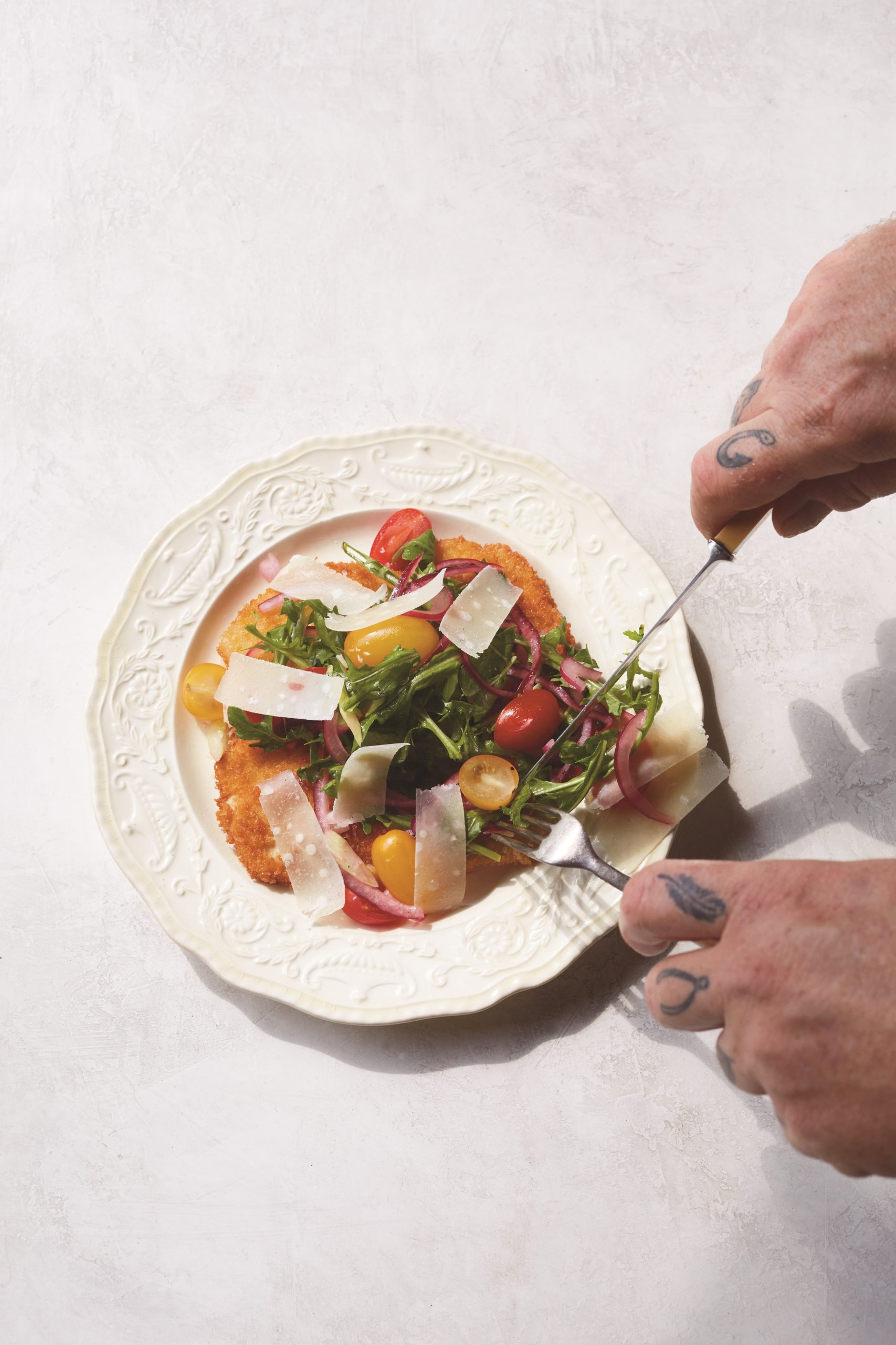 wild turkey cutlet arugula salad.